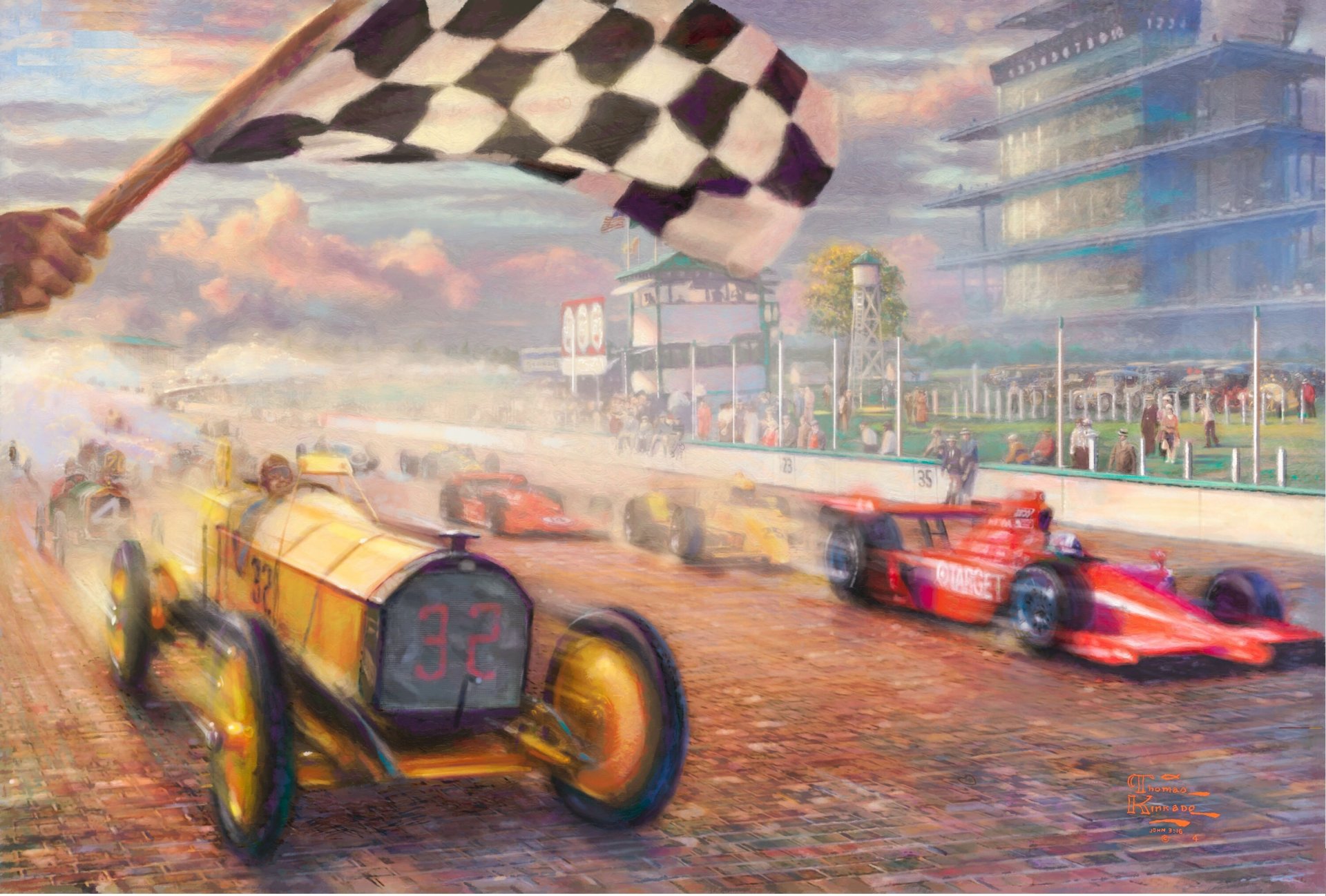 a century of racing thomas kinkade race painting elegant current racing machinery cars last ages speed checkered flag