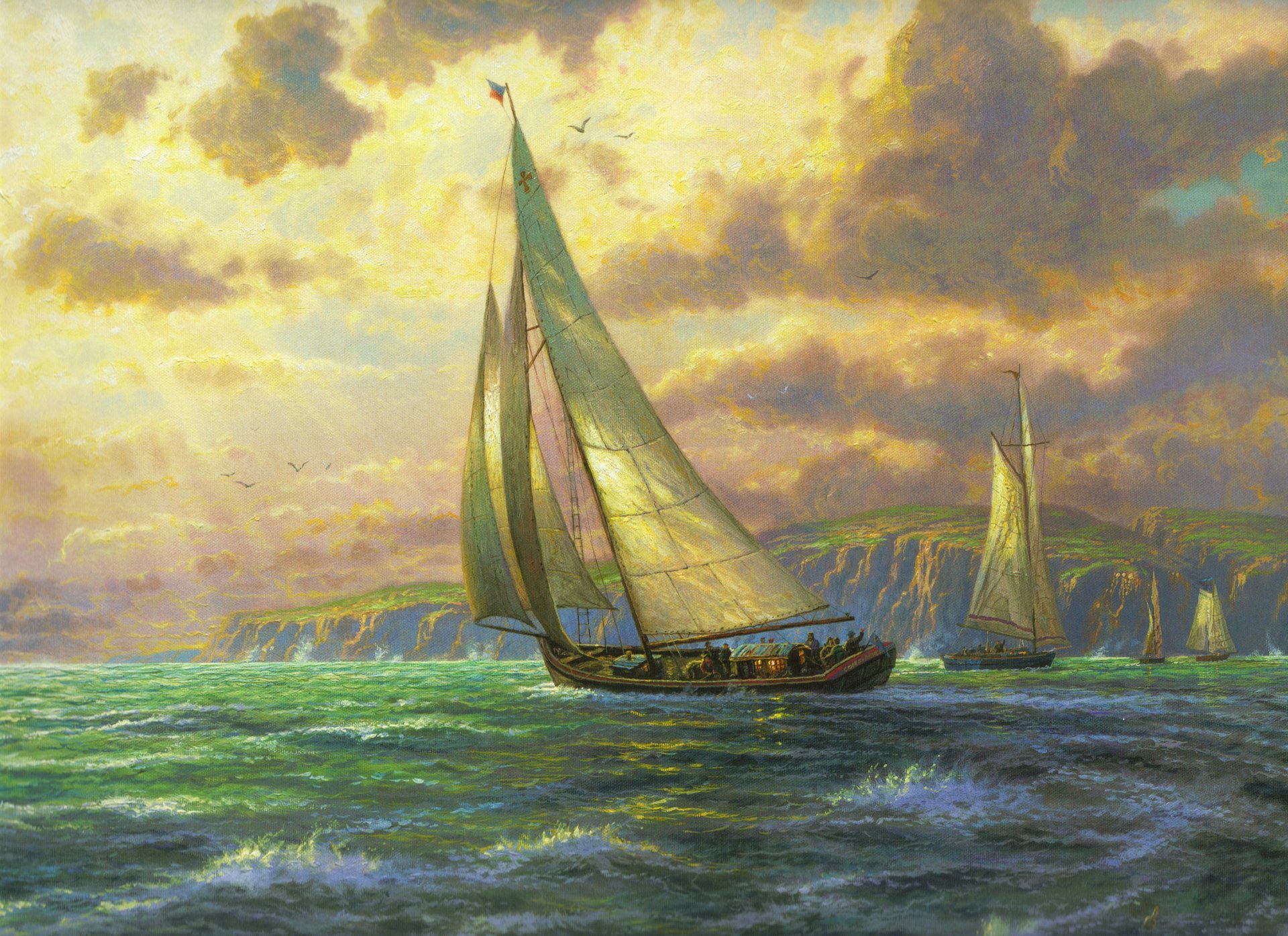 new horizons thomas kinkade painting sea waves sail sailboat