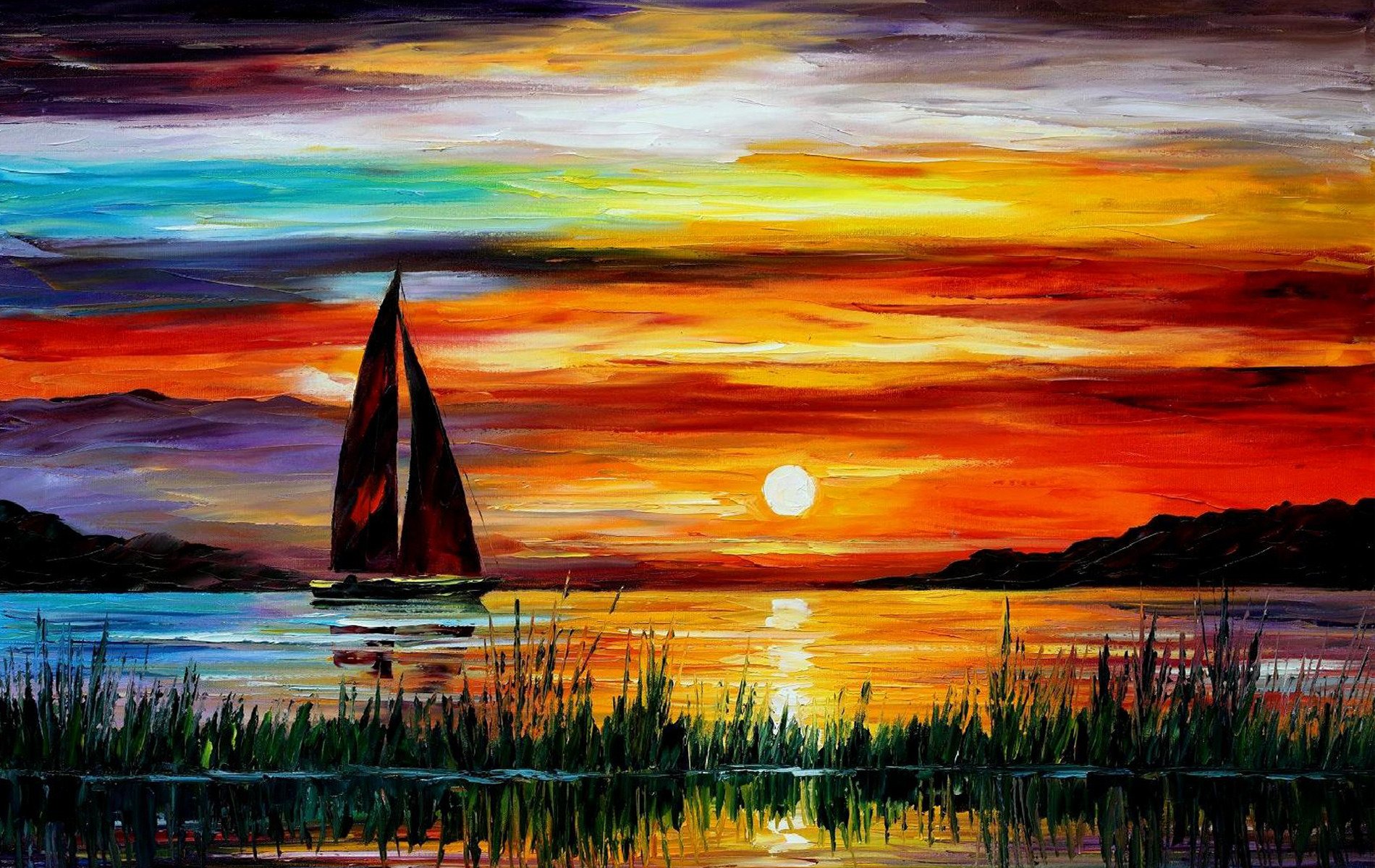 florida leonid afremov sonnenuntergang meer boot malerei