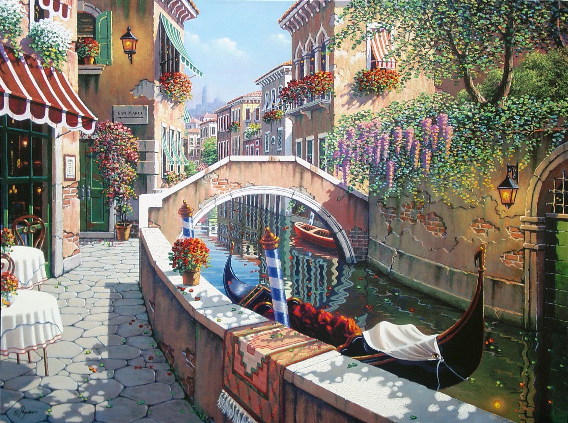 go to san marco bob pejman san marco venice italy painting san marco venice area canal gondola flowers summer