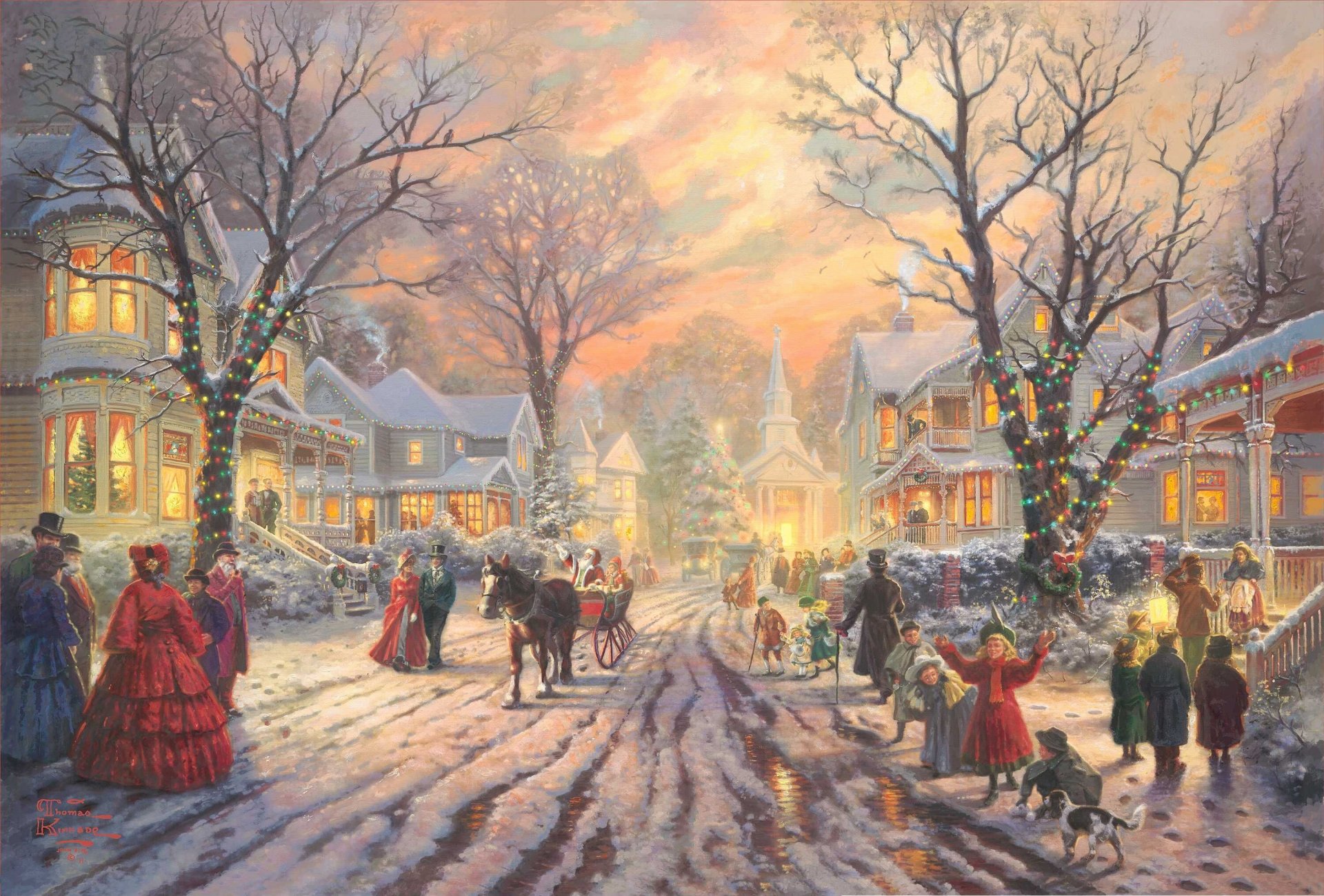 victorian christmas carol thomas kincaid pittura novembre 2011 luci di natale albero di natale babbo natale slitta pittura novembre 2011 vacanze natale natale feste capodanno luci alta risoluzione