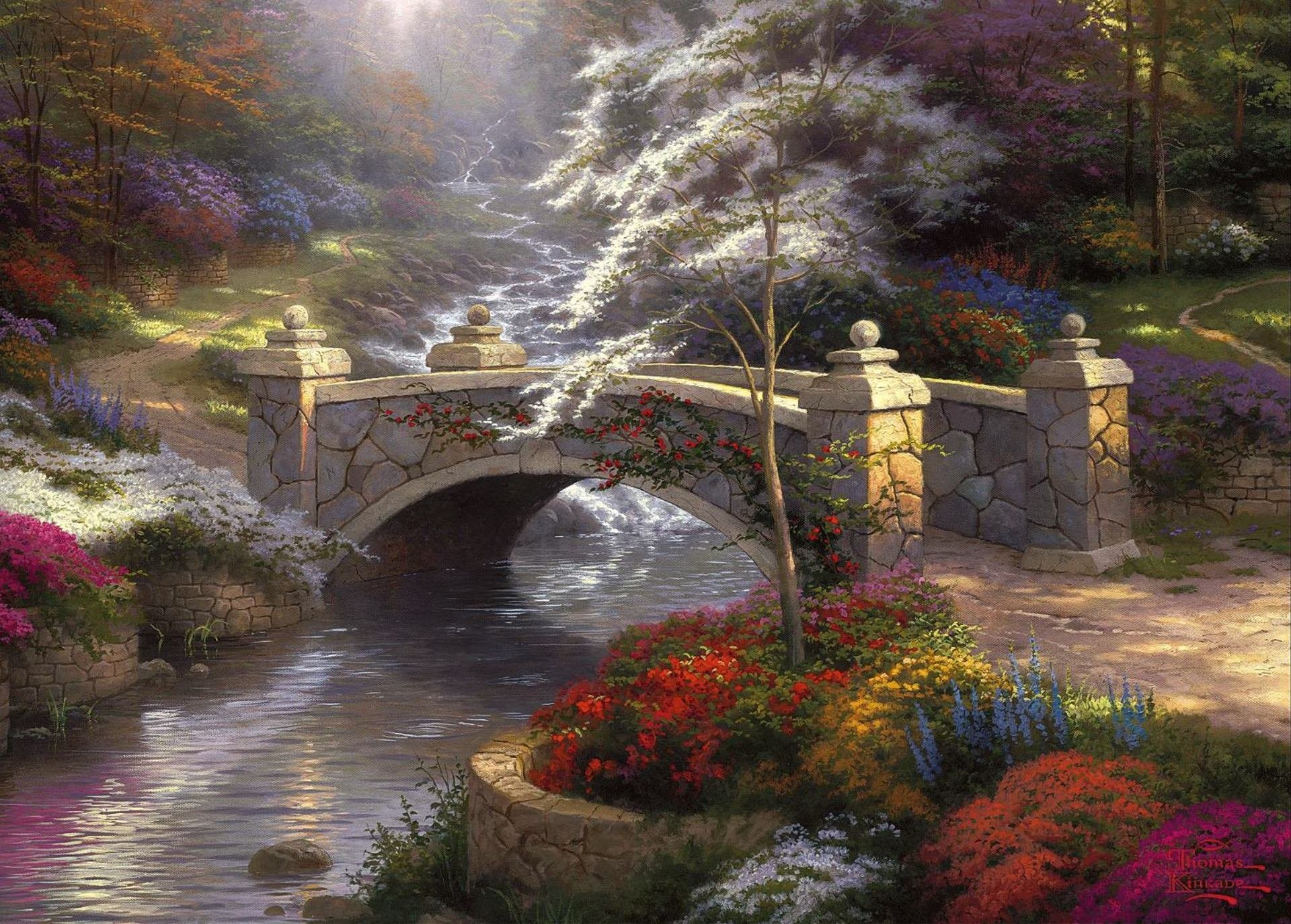 puente de la esperanza thomas kincaid pintura naturaleza puente puente colorido río