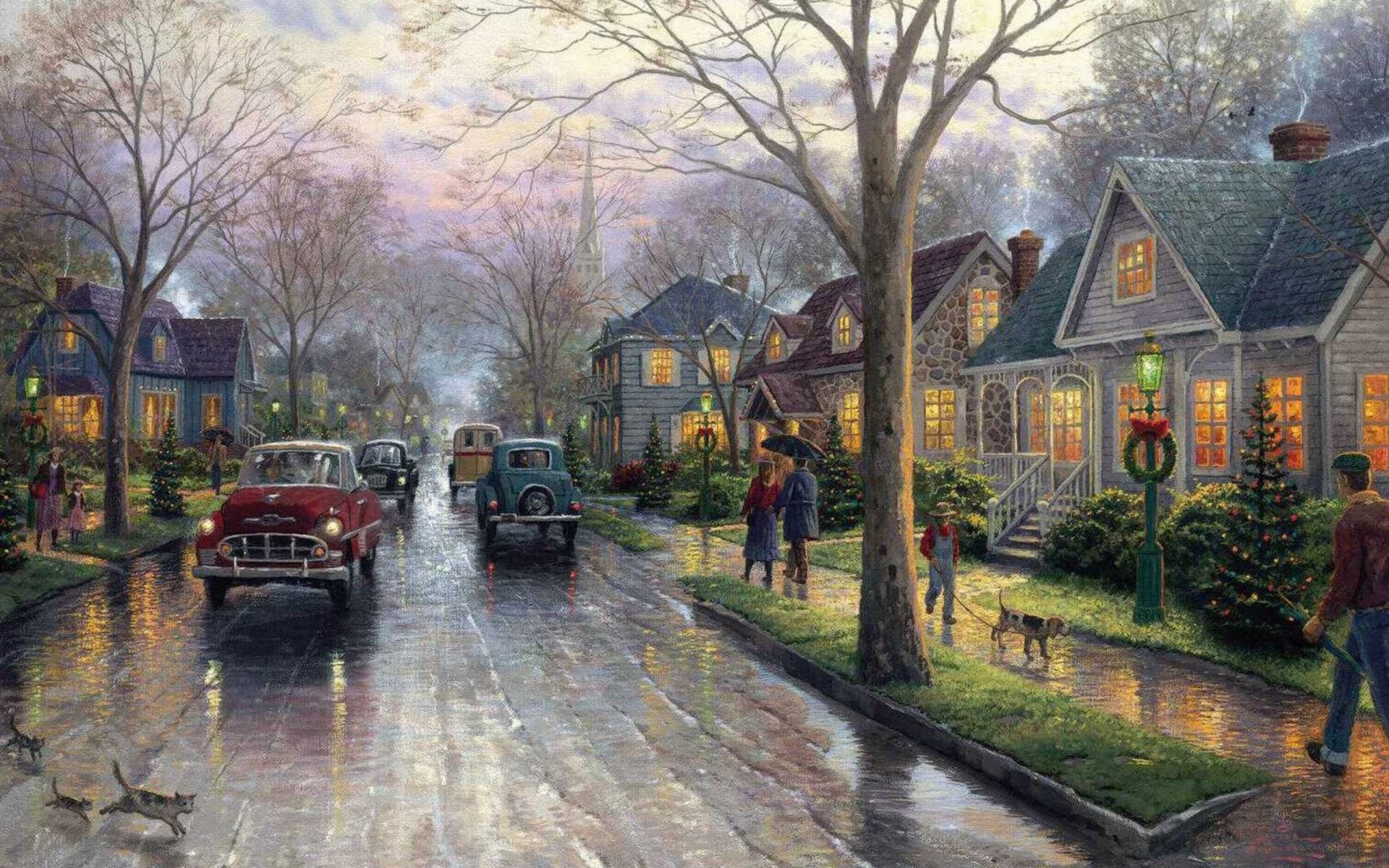 hometown christmas thomas kincaid painting christmas christmas decoration christmas tree cottages kincaid street lanterns christmas wreath