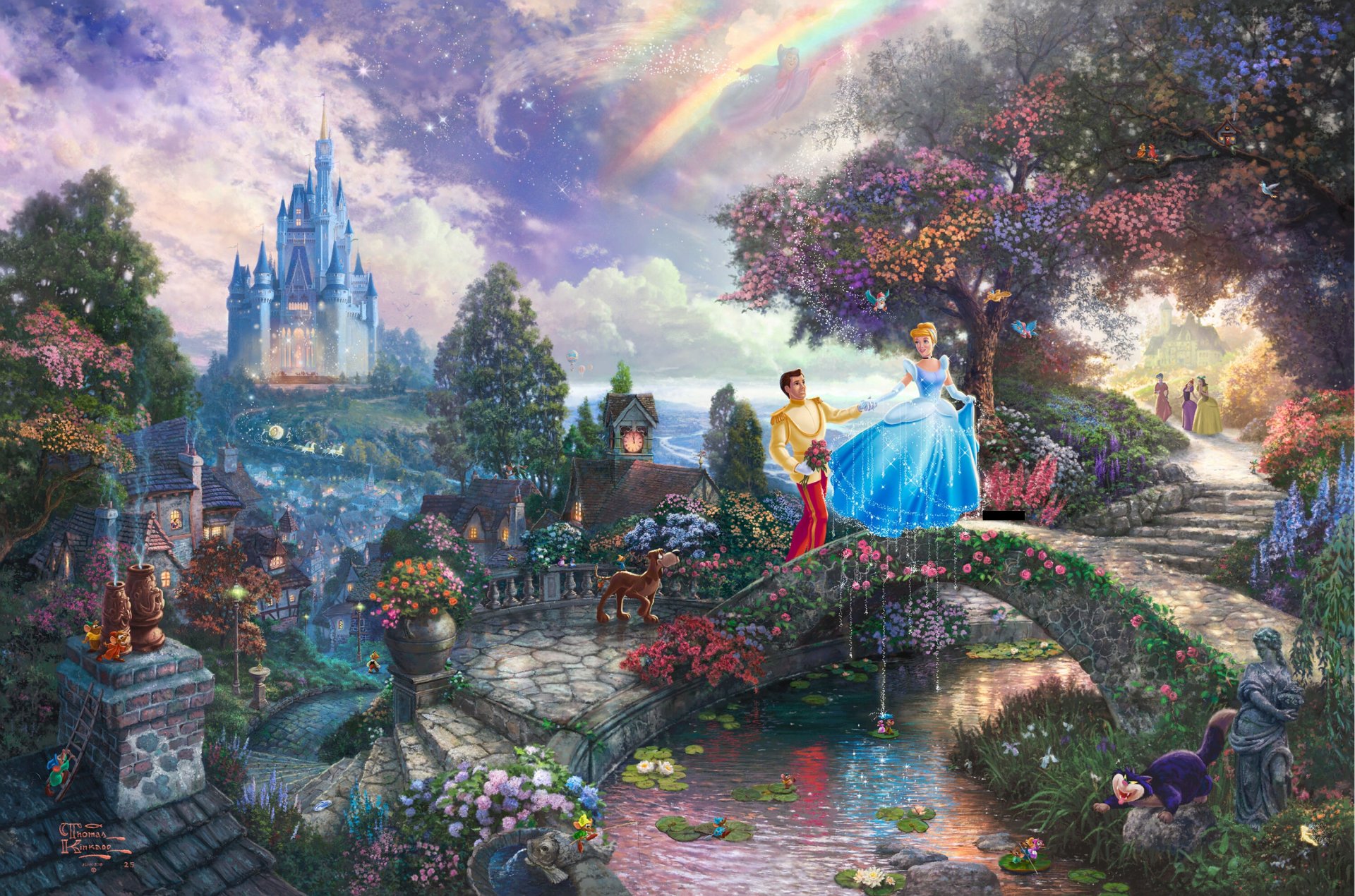 cenicienta deseos upon a dream thomas kincaid walt disney película arte pintura cenicienta príncipe castillo puente cuento de hadas príncipe disney puente hada