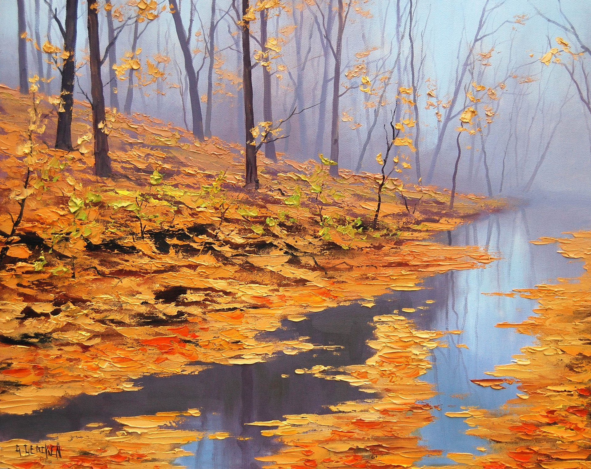 arte artsaus naturaleza otoño hojas árboles río