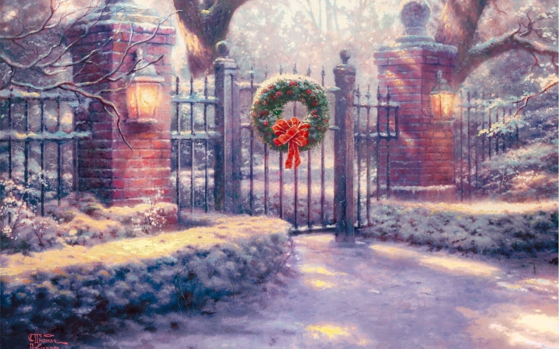 thomas kinkade puerta de navidad pintura puerta navidad decoración linternas nieve