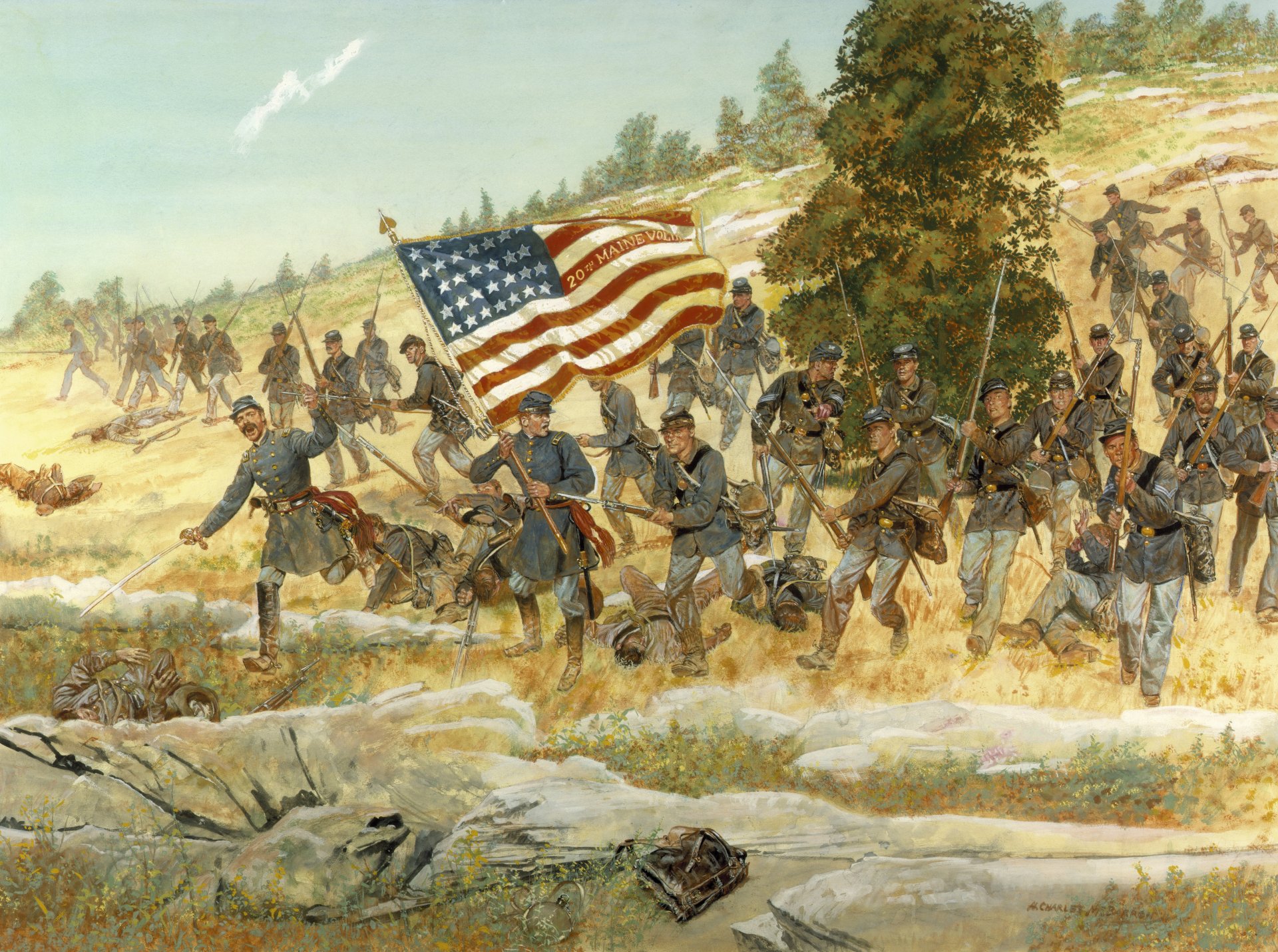 der zwanzigste maine amerikaner fliehen gettysburg pennsylvania juli 2 1863..the schlacht von gettysburg dem größten kavboi der flagge amerika