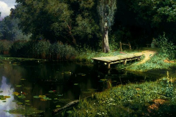 Gemälde von Polenov, grüner Teich, Seerosen