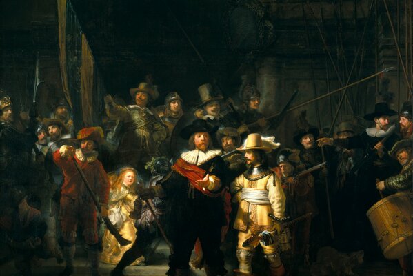 Pintura reloj de la noche de Rembrandt