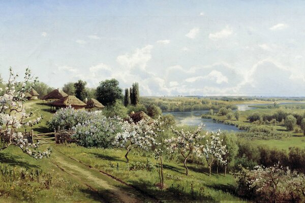 Apple trees in bloom, Sergeev s painting