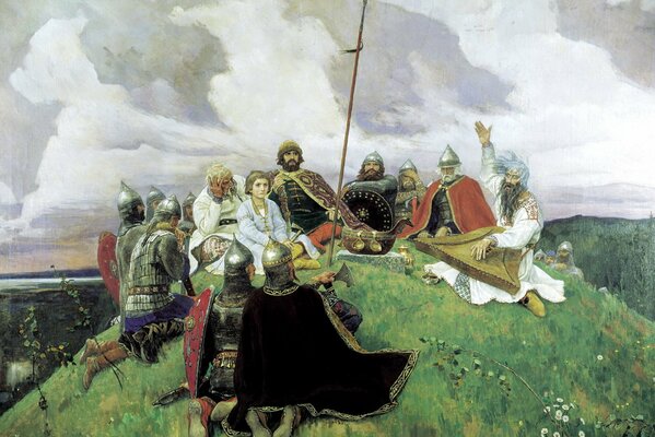 Das Gemälde von Vasnetsov, russische Krieger, Helden