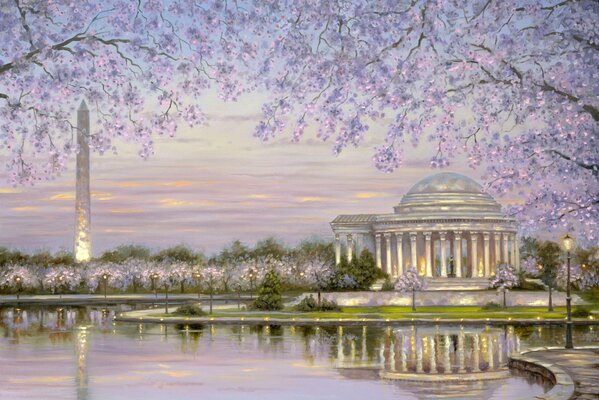 Oil painting spring cherry blossom