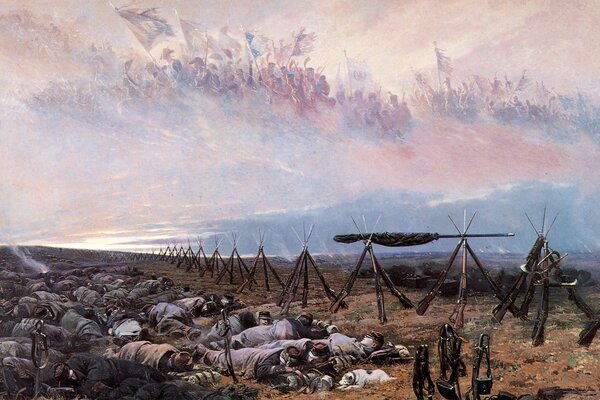 Pintura campo de batalla en la guerra