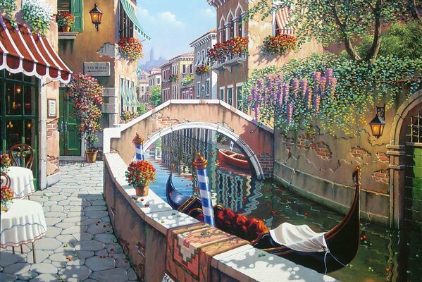 Gondole sur le canal à Venise en été