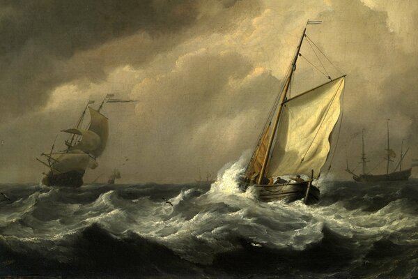 The wreck of a sailing ship in a storm