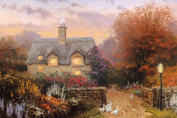 A House in the village painting by Thomas Kincaid