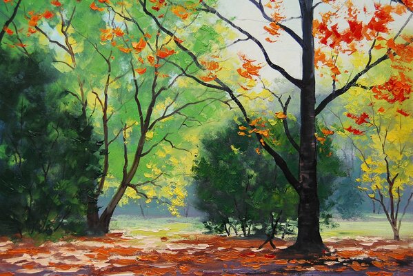 Pintura de otoño en el bosque