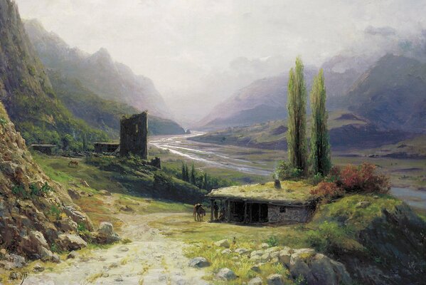 Peinture - paysage gorge caucasienne