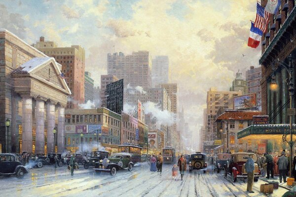 New York 1932 neige sur la septième Avenue