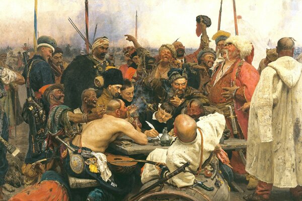 Painting the Cossacks write a letter to the Turkish Sultan