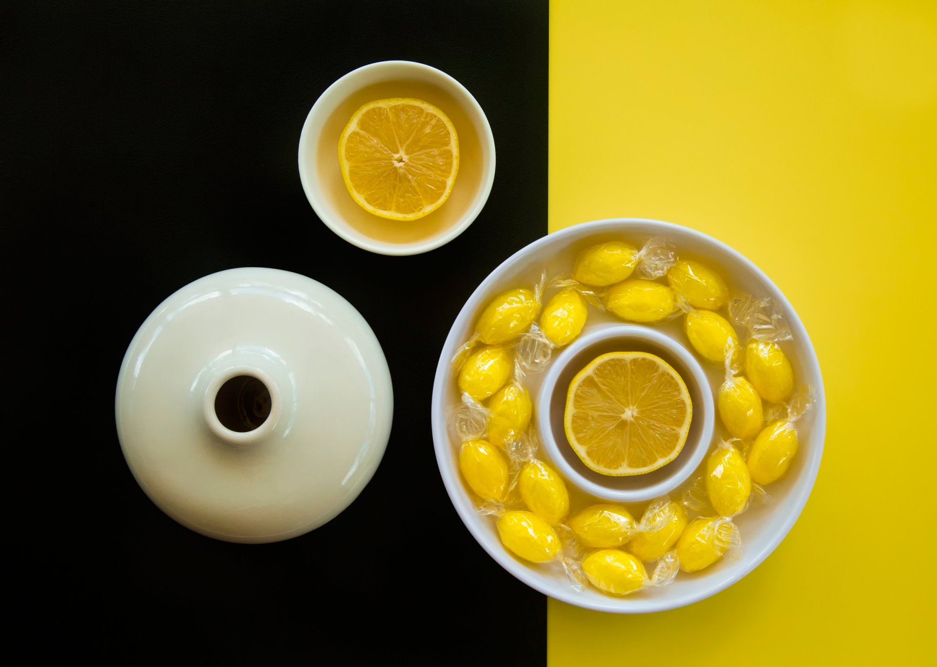 lemon cup black-and-yellow background