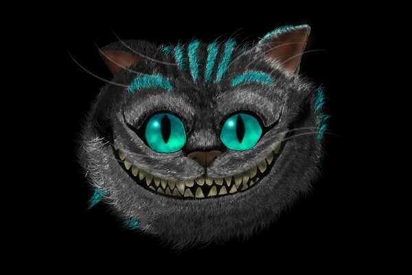 Arte de la cara del gato de Cheshire sobre un fondo oscuro