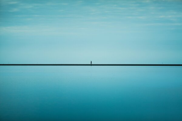 Horizon sea water sky blue man silhouette