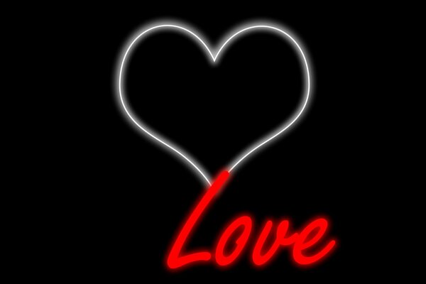 A bright image of a heart with the inscription Love on a black background