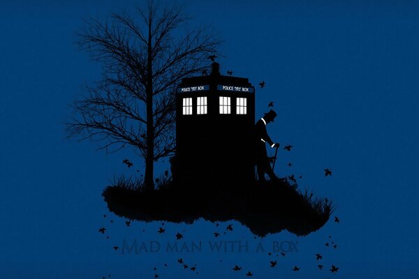 Doctor Who and a booth on a blue background