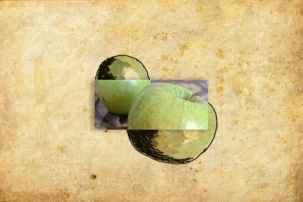 Still life with a finished green apple