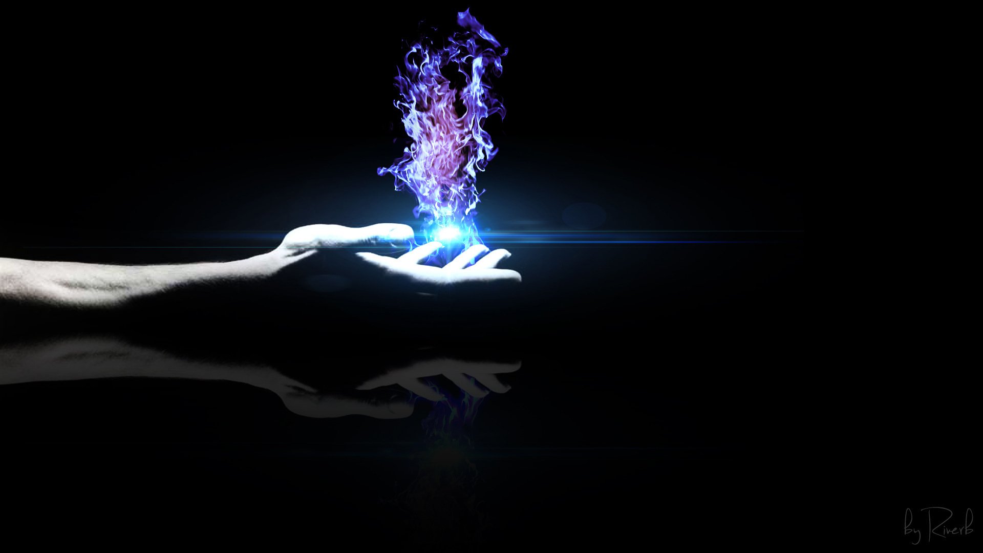 hand flame black background