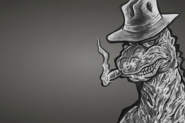 Gunster dinosaure dans un chapeau fume un cigare