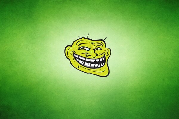 Toothy trollface on a green background