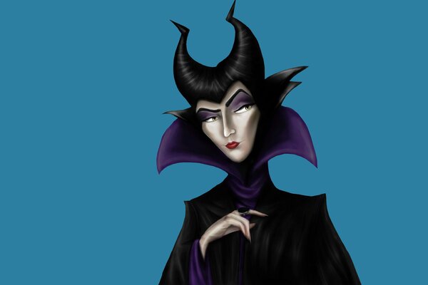 Art on the character Maleficent on a blue background