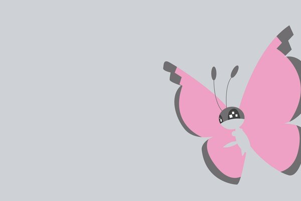 Minimalistic art with a pink butterfly on a gray background