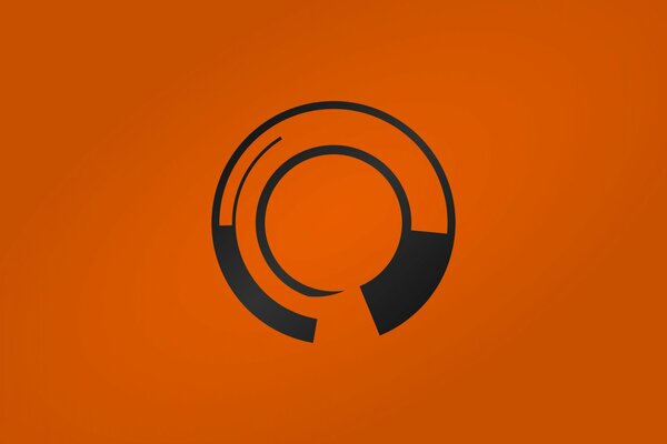 Logo rond noir sur fond orange