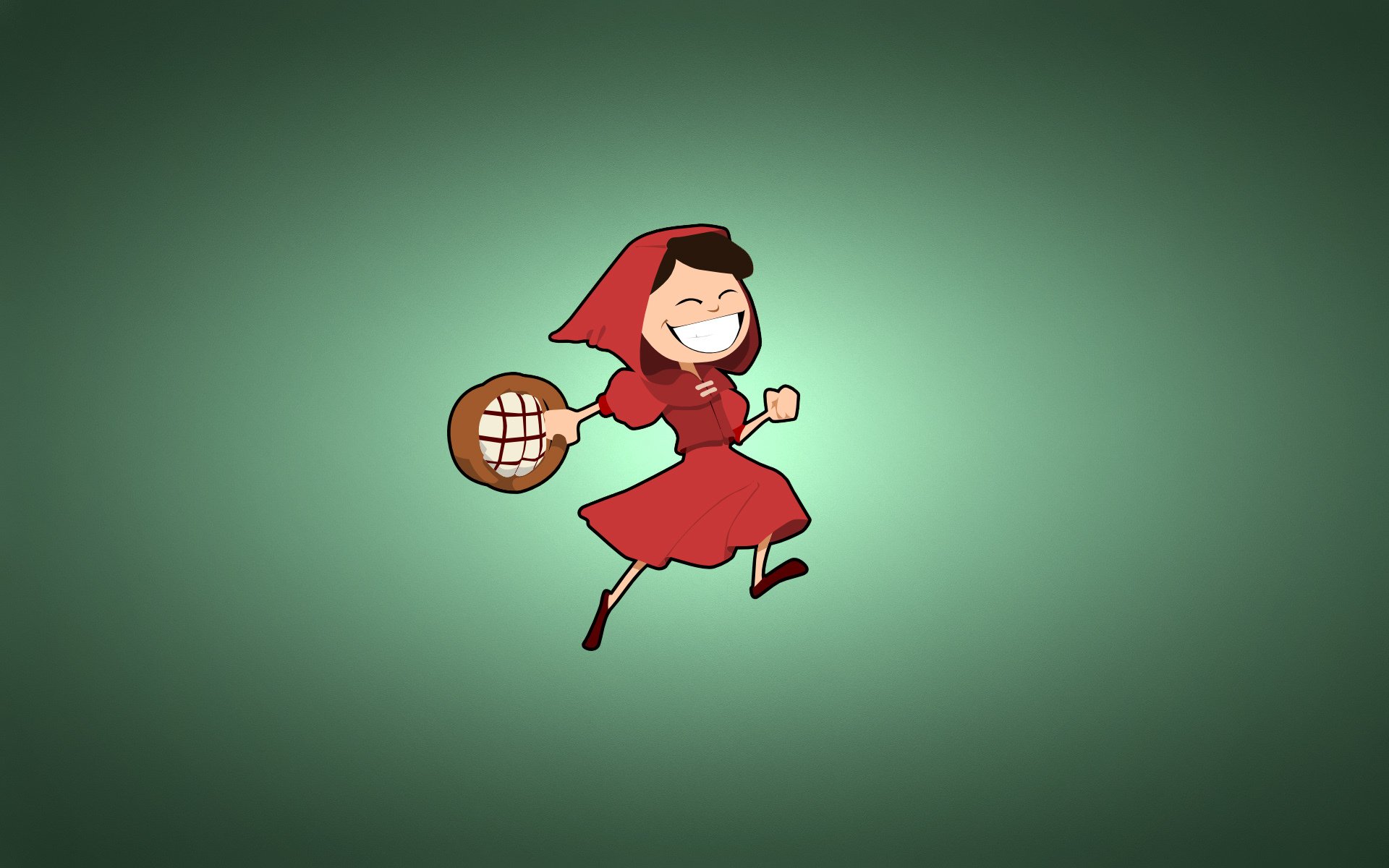 petit chaperon rouge fille panier heureux fond verdâtre minimalisme