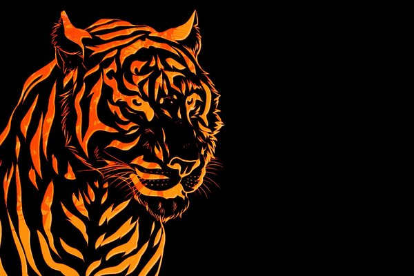 Art Tiger con rayas de colores bajo el fuego