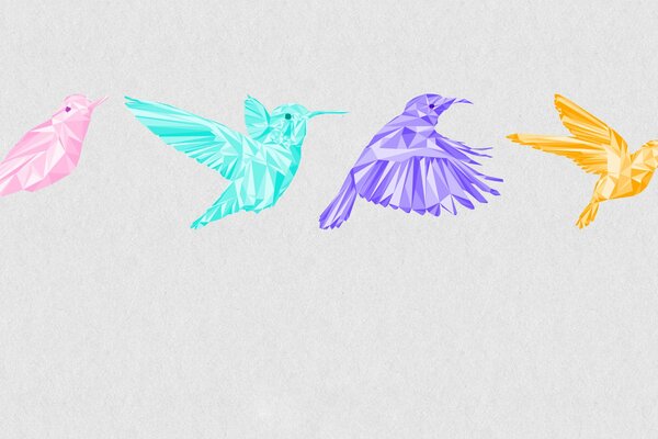 Volo di colibrì multicolori in grafica