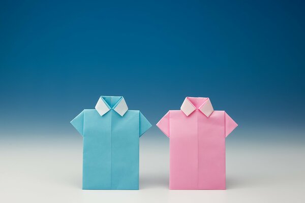 Vector image, paper shirts, pink and blue