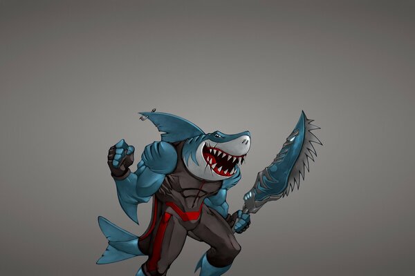 Toothy mutant shark with a sword