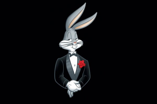 Bugs Bunny im Anzug auf schwarzem Hintergrund