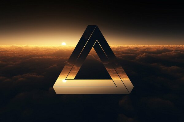 Triángulo de minimalismo de arte en el fondo de la puesta de sol