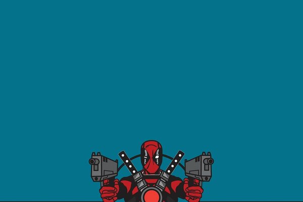 Deadpool with a gun in his hands from comics on a blue background
