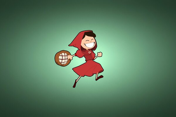 Happy little red riding hood with a basket on a green background