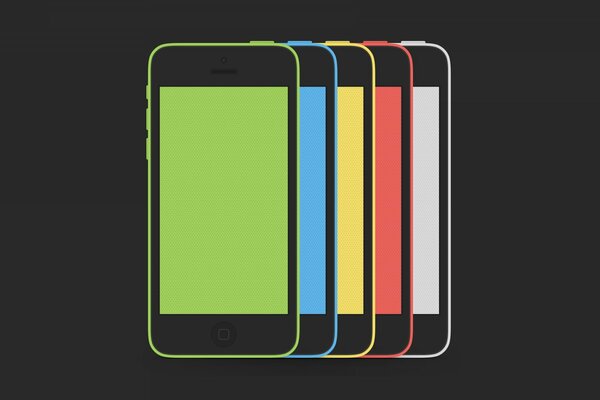 Cinque telefoni smartphone di colore diverso