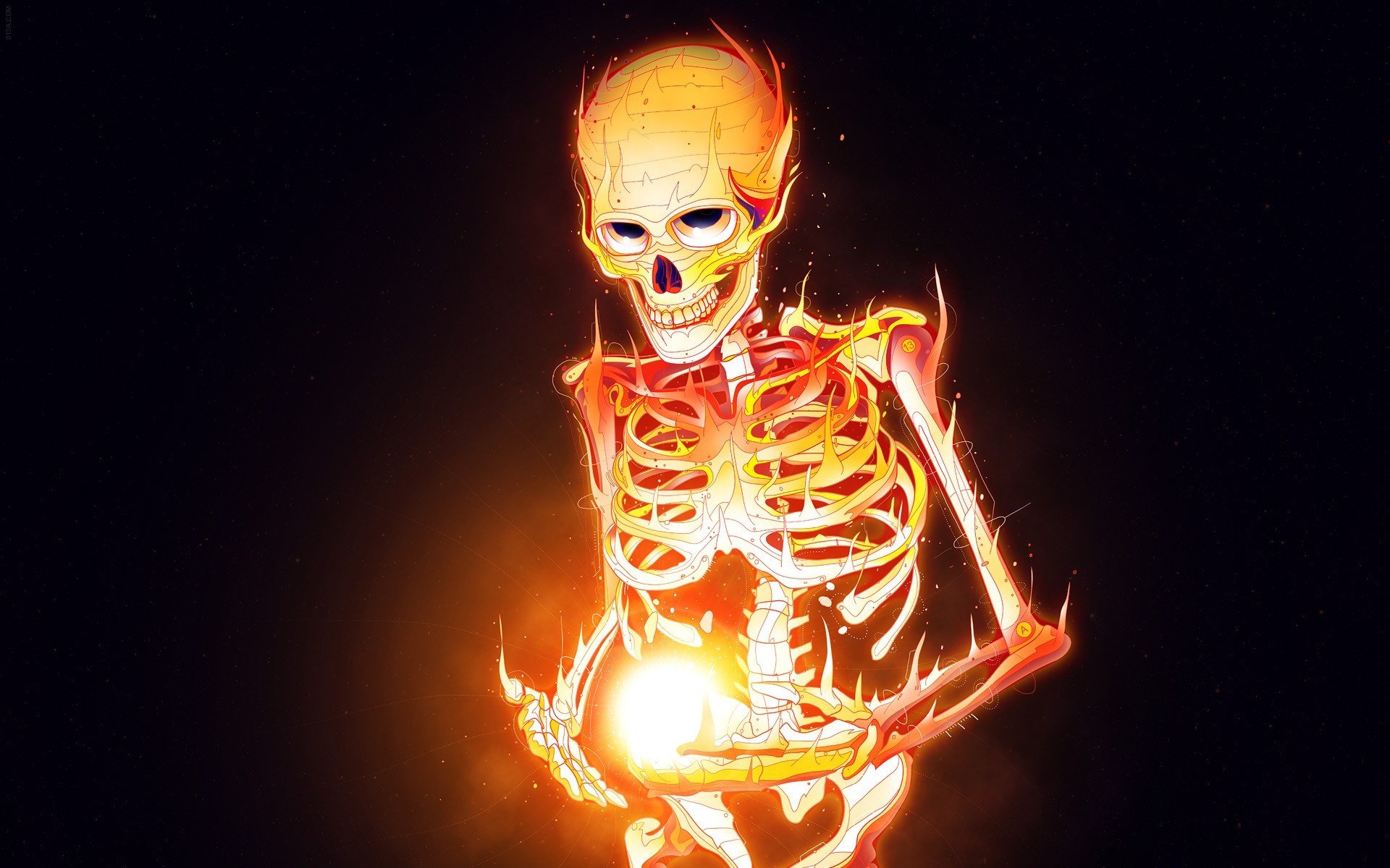 minimalism skull skeleton fire flame