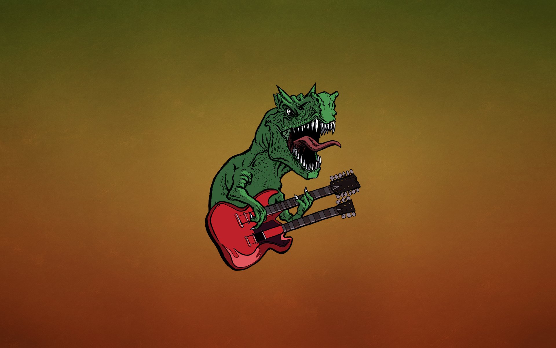 dinosaurio fondo oscuro guitarra duro verde rojo dientes colmillos lengua pangolin dino minimalismo