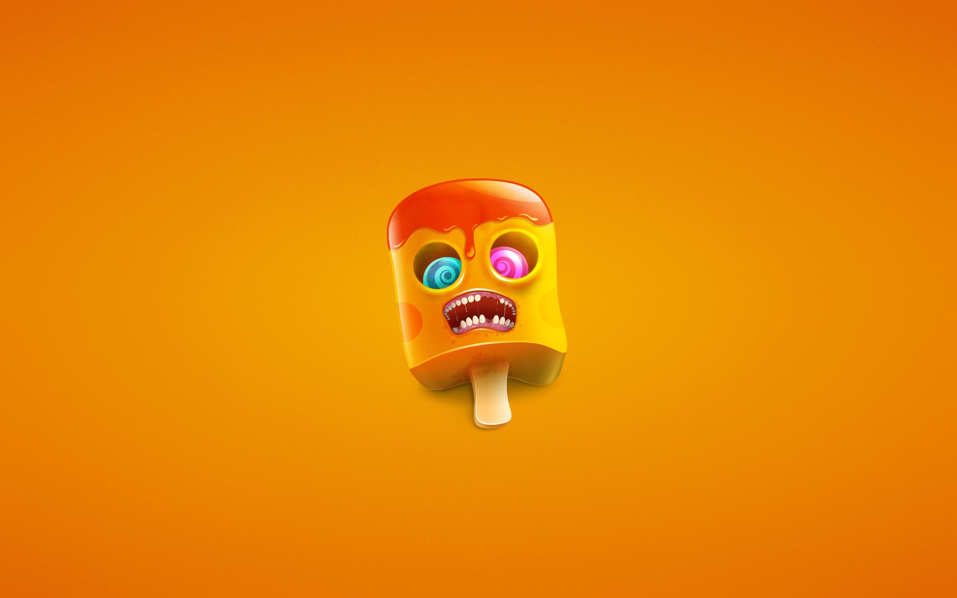 ice cream zombie orange sticks mouth teeth eyes minimalism