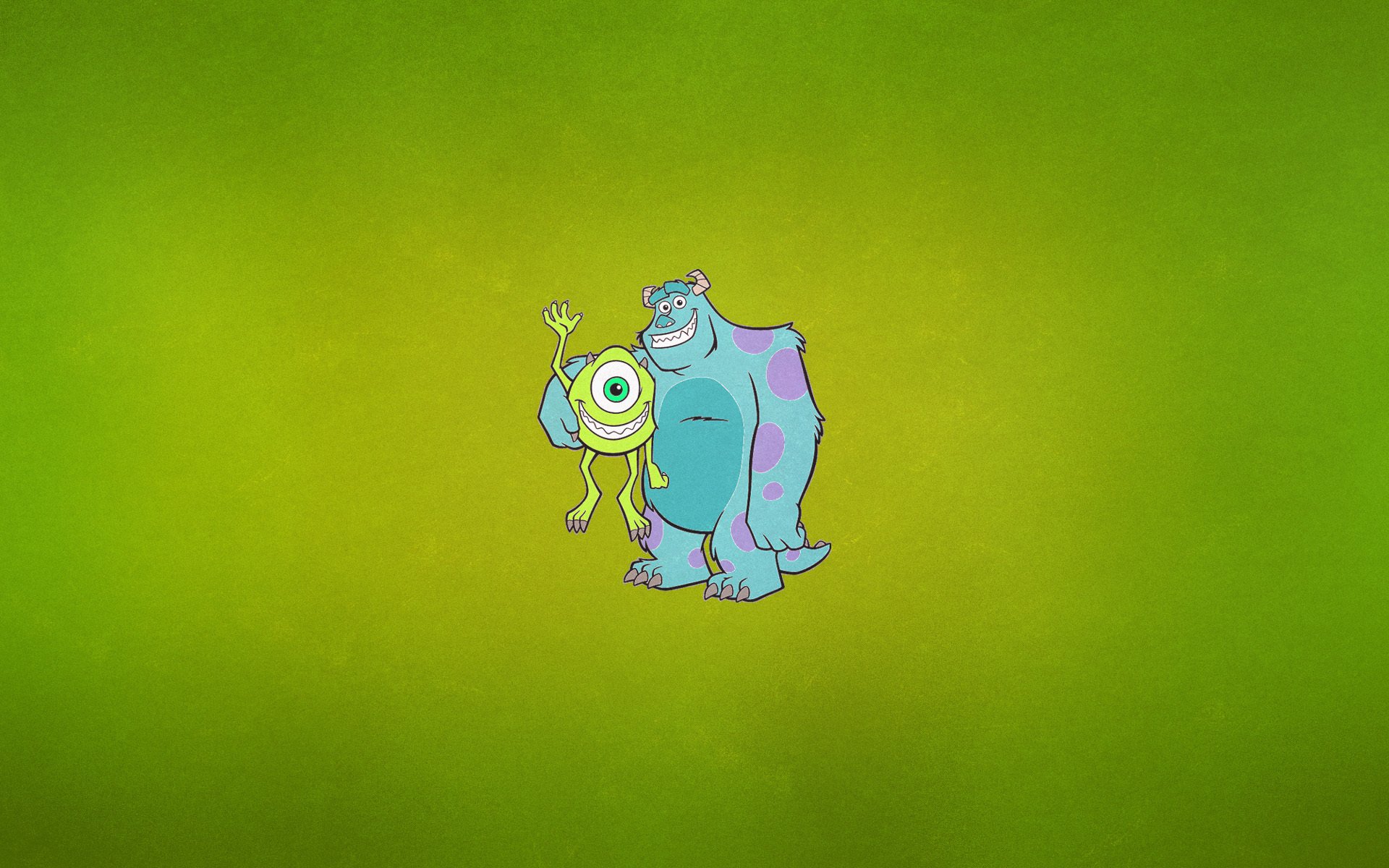 monsters inc. monsters inc james p sully sullivan horn blue green background one-eyed cyclops michael mike vazovskoy minimalism